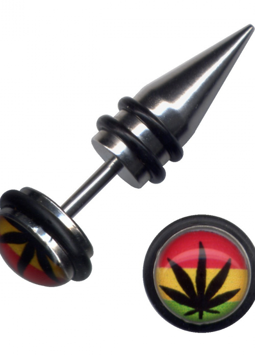 Fake Dehnungsstab Plug Chirurgenstahl Cannabis Blatt Rot Gelb Grün 1,2mm