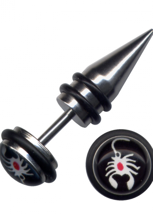 Fake Dehnungsstab Plug Chirurgenstahl Skorpion Weiss Schwarz 1,2mm