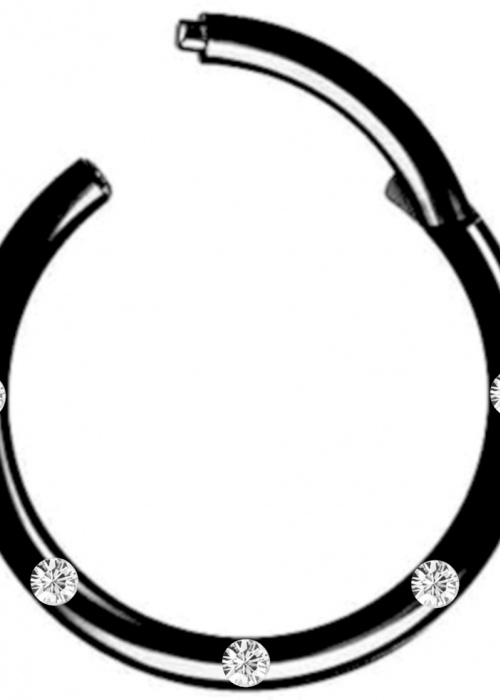 Clicker Ring Hinge Surgical Steel Black 5 Crystals Clear White