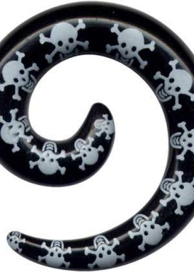 Dehnungsspirale Acryl Schwarz mit weißen Totenköpfen