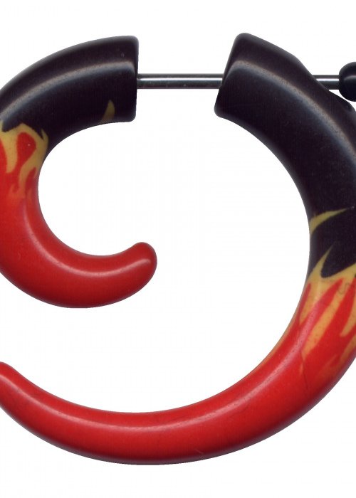 Fake Dehnungsspirale Acryl Chrirurgenstahl Schwarz Rot Feuer Flamme 1,2mm