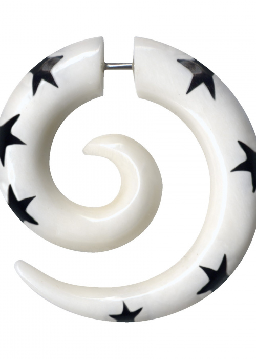 Fake Dehnungsspirale Knochen Stahl Weiss Schwarz Sterne 1,6mm