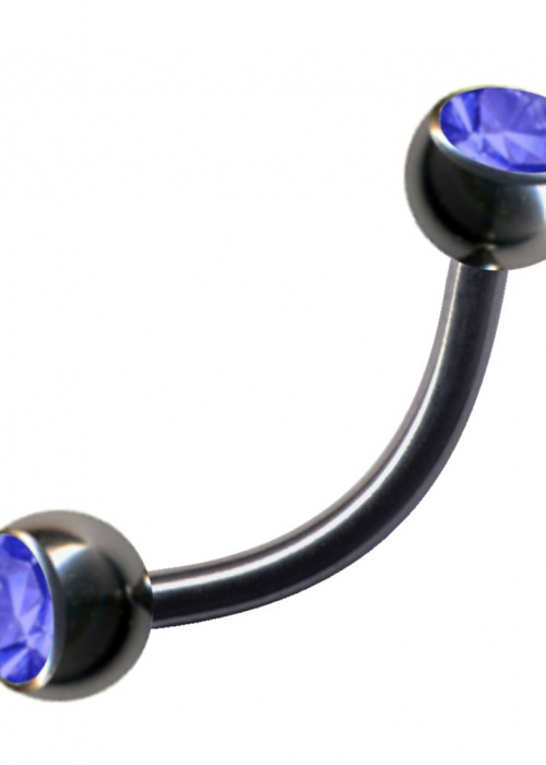 Banana Titanium Silver Curved Barbell 2 Crystals Dark Blue