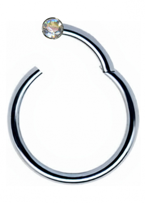 Clicker Ring Hinge Surgical Steel Silver Crystal Clear White