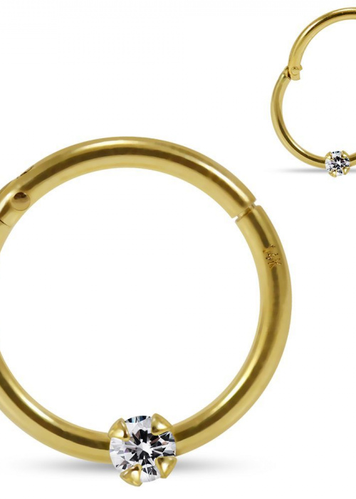Clicker Hinged Ring Yellow Gold 585 14K Real Diamond Nose Ring Earring